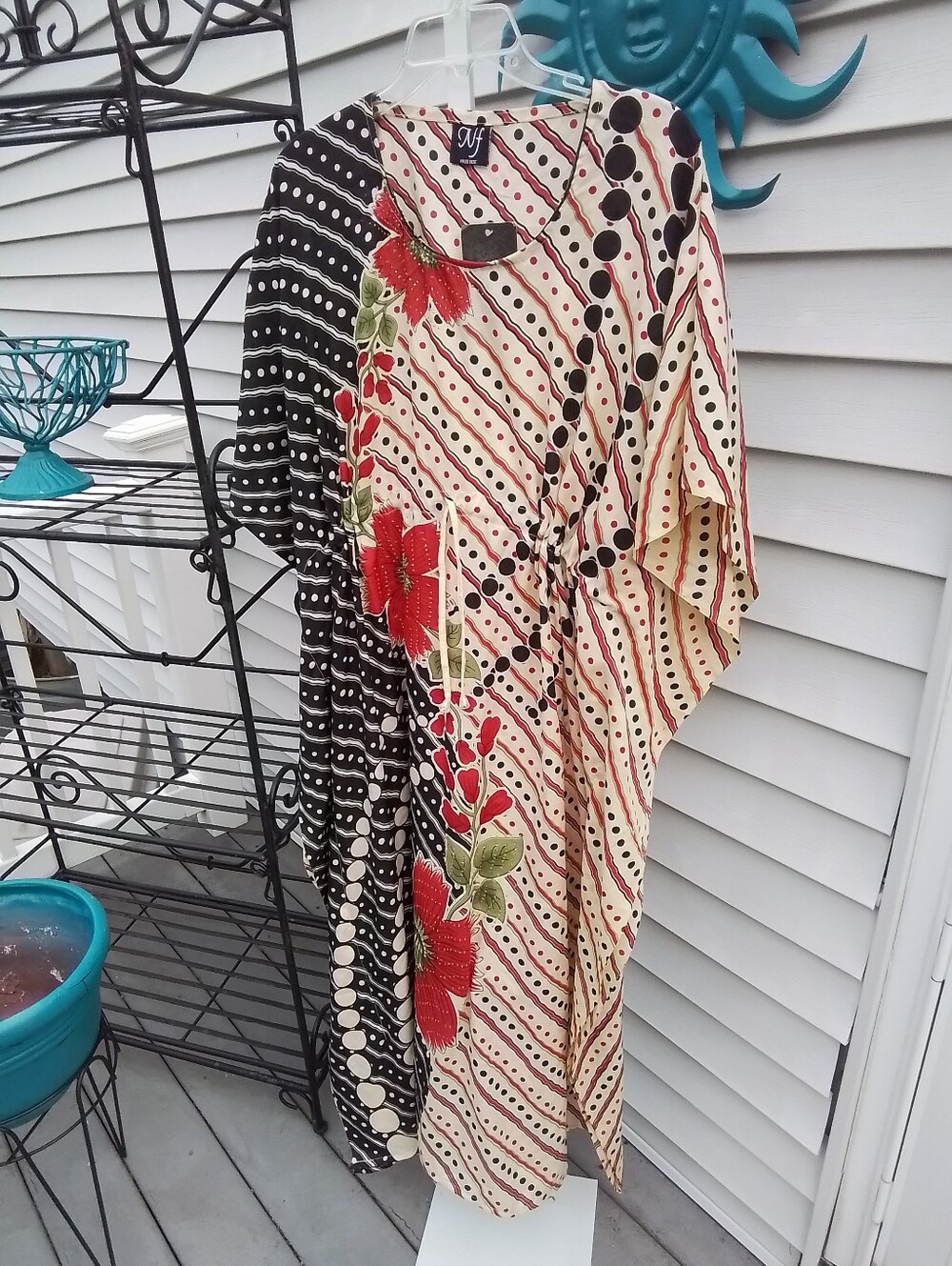 Two-Tone Floral Polka Dot Maxi Cover Up- Red & Black